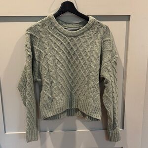 Pink Rose Sage Green Cable Knit Crewneck Sweater